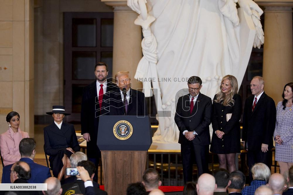 Trumps Delivers Remarks In Emancipation Hall - DC