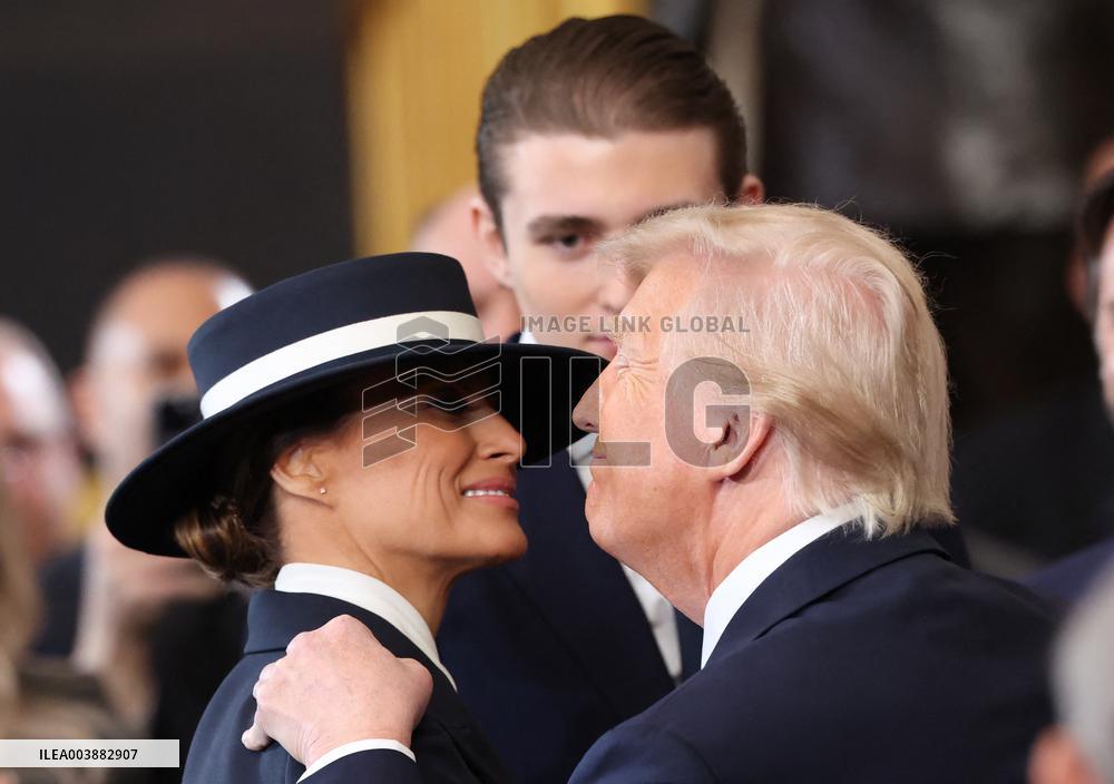 President Donald Trump And Melania Trump Embrace After The Oath - DC