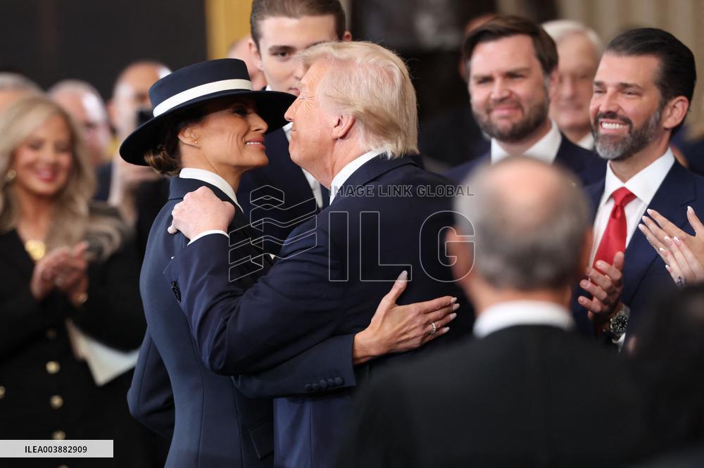 President Donald Trump And Melania Trump Embrace After The Oath - DC