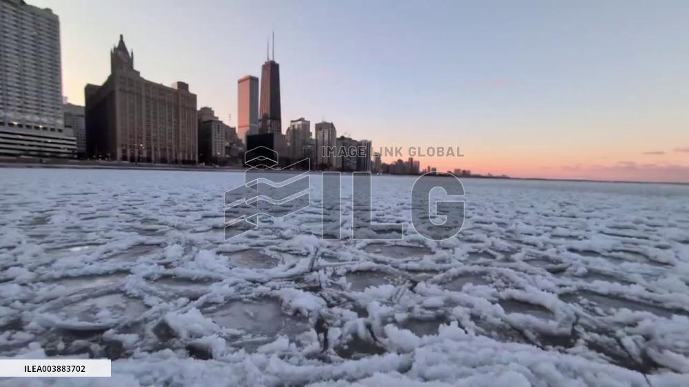 US: Pancake Ice Formed On Lake Michigan In Chicago, IL