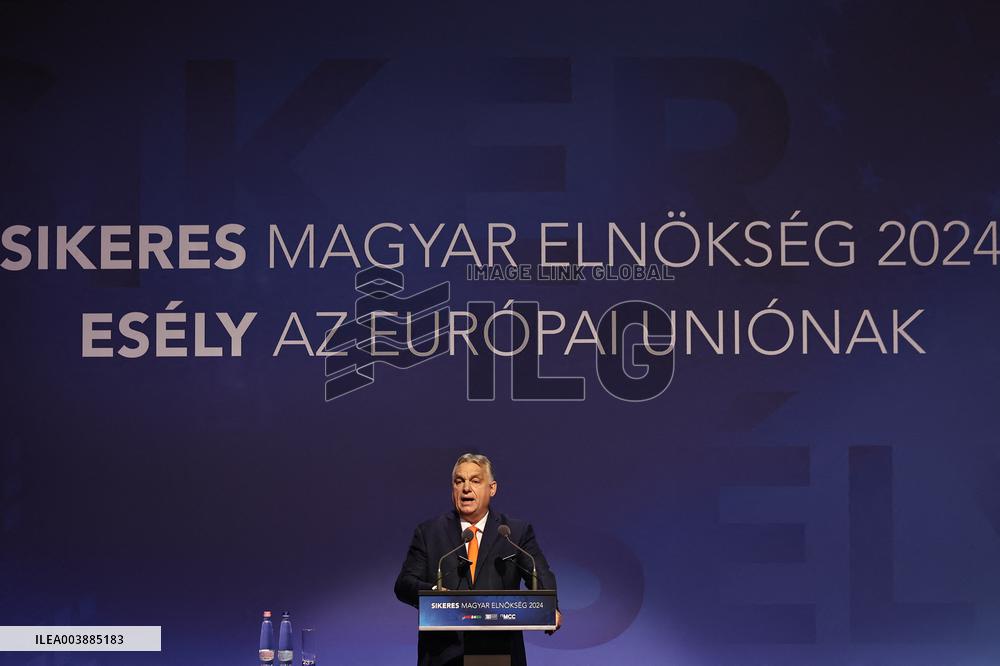 Viktor Orban speaks during a conference - Budapest