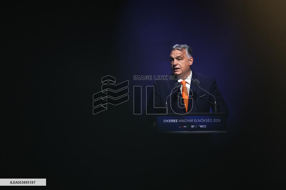 Viktor Orban speaks during a conference - Budapest
