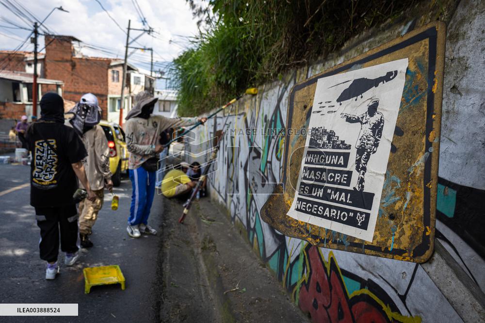 Digging The Truth Mural  in Medellin's Comuna 13
