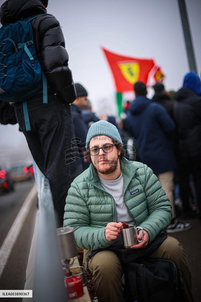 MOTORI - Formula 1 - Ferrari supporters for the first time of Lewis Hamilton on Ferrari F1