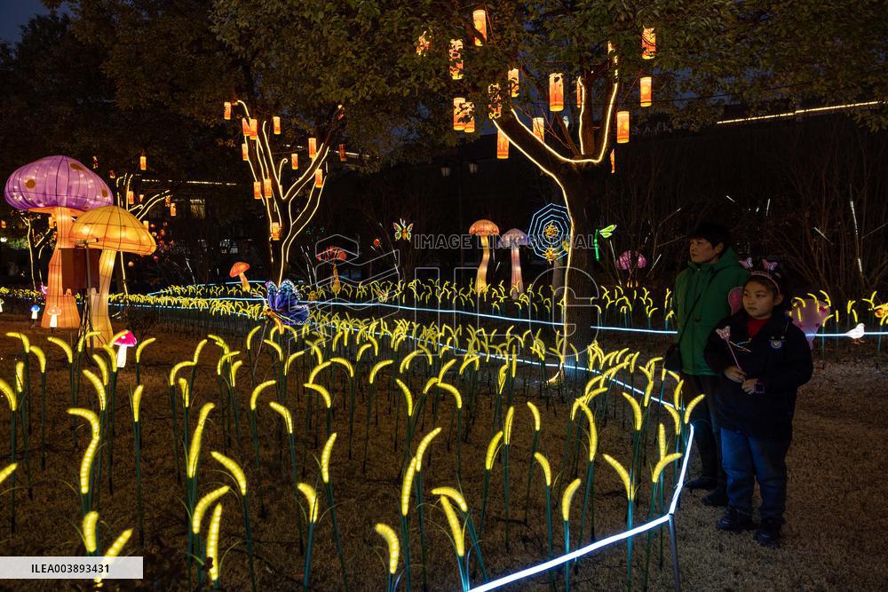 Tourists Enjoy Festive Lanterns in Taizhou