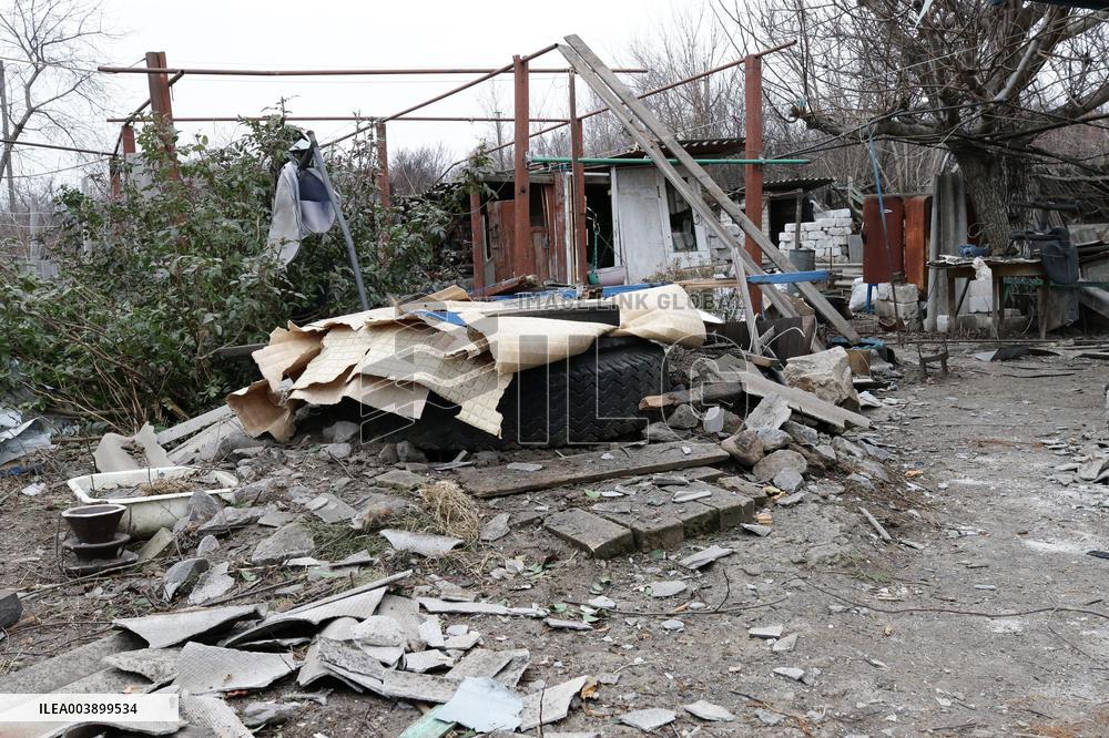 Aftermath of Russian shelling in Yasnohirka village in eastern Ukraine