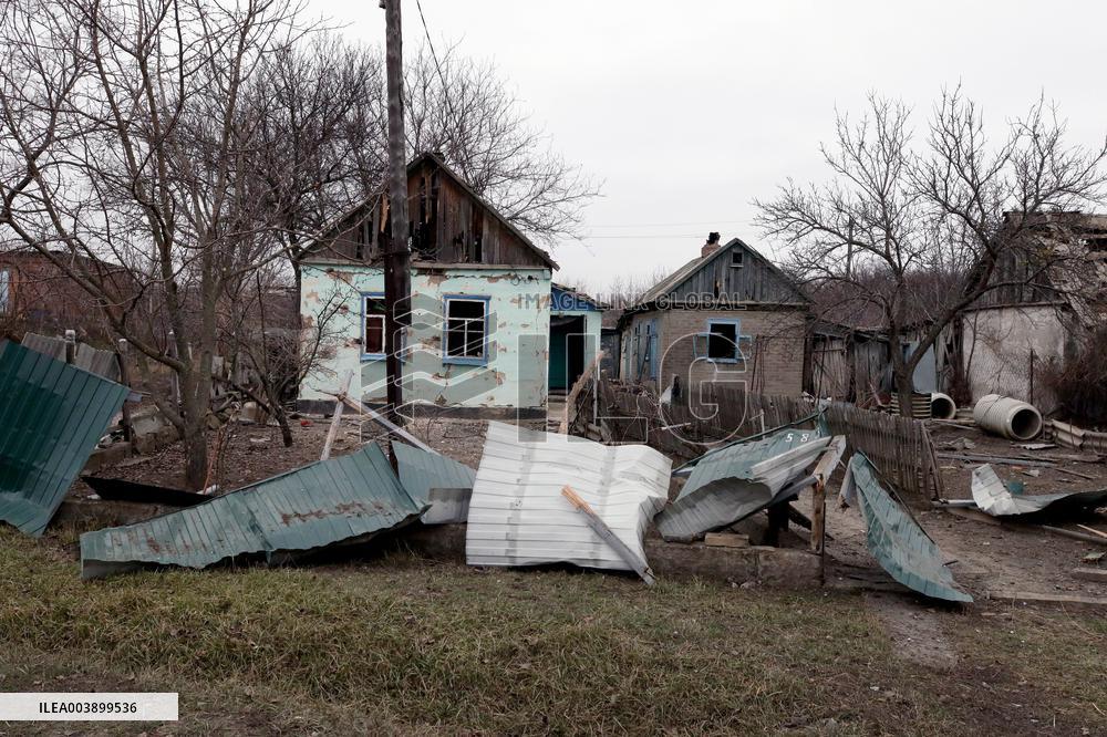 Aftermath of Russian shelling in Yasnohirka village in eastern Ukraine