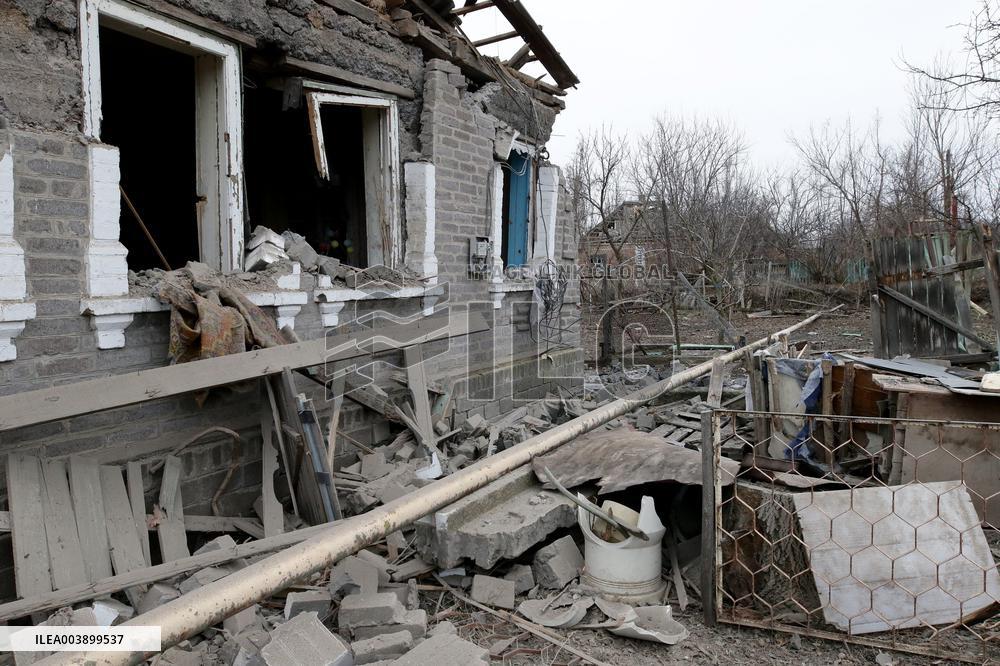 Aftermath of Russian shelling in Yasnohirka village in eastern Ukraine
