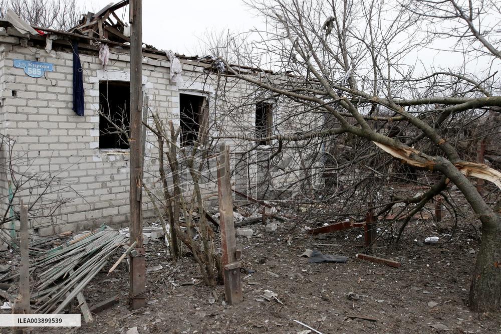 Aftermath of Russian shelling in Yasnohirka village in eastern Ukraine