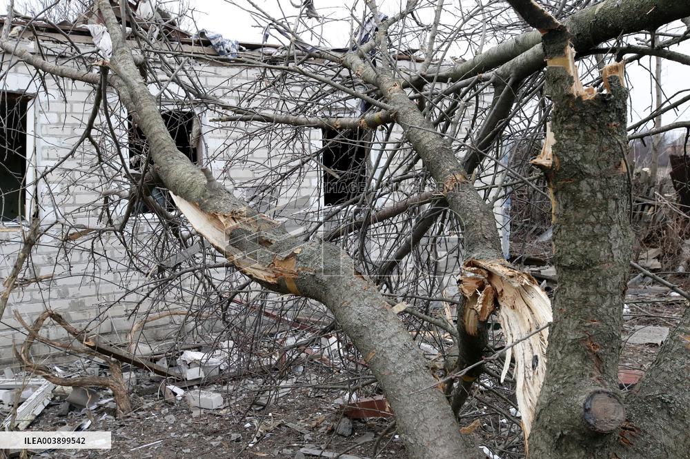 Aftermath of Russian shelling in Yasnohirka village in eastern Ukraine