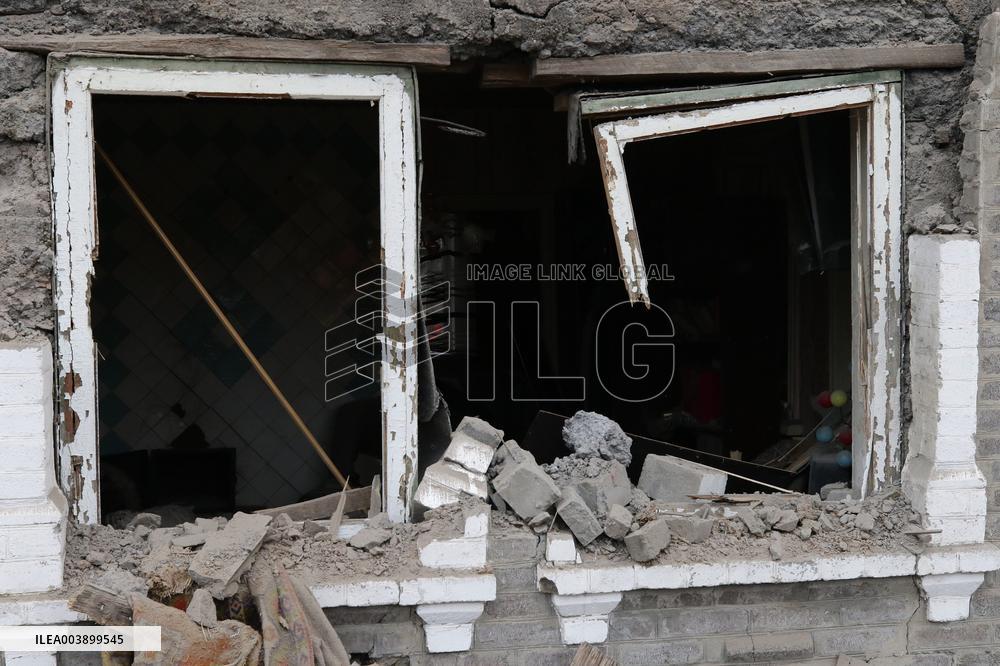 Aftermath of Russian shelling in Yasnohirka village in eastern Ukraine