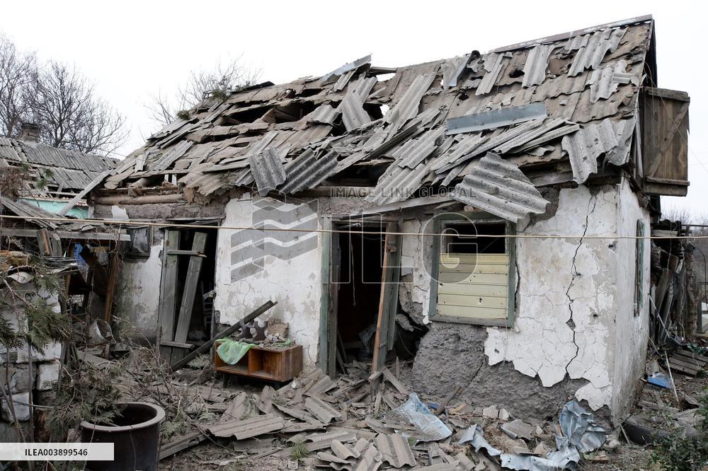 Aftermath of Russian shelling in Yasnohirka village in eastern Ukraine