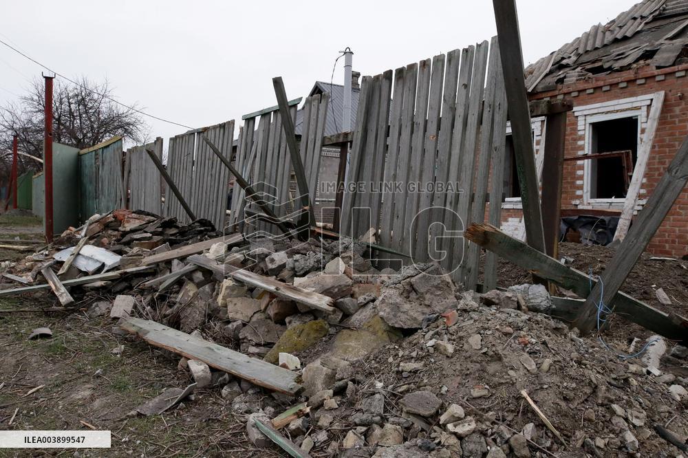 Aftermath of Russian shelling in Yasnohirka village in eastern Ukraine