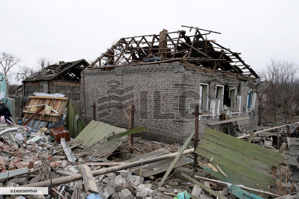 Aftermath of Russian shelling in Yasnohirka village in eastern Ukraine