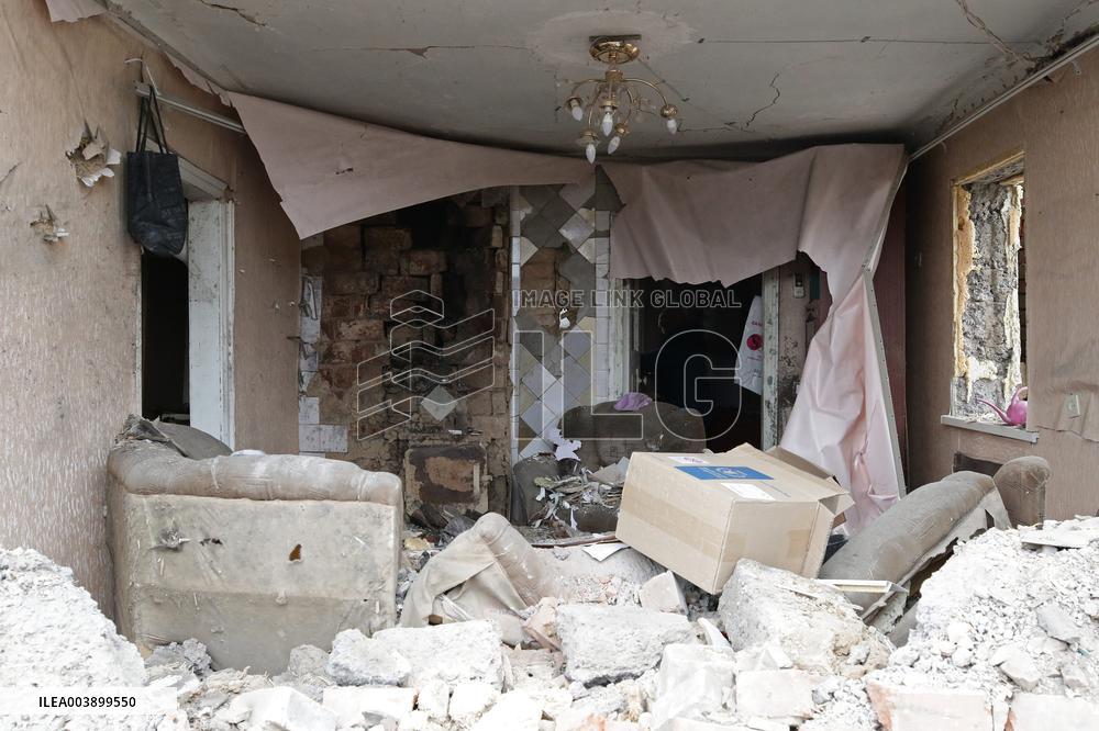 Aftermath of Russian shelling in Yasnohirka village in eastern Ukraine