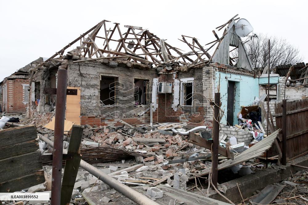 Aftermath of Russian shelling in Yasnohirka village in eastern Ukraine
