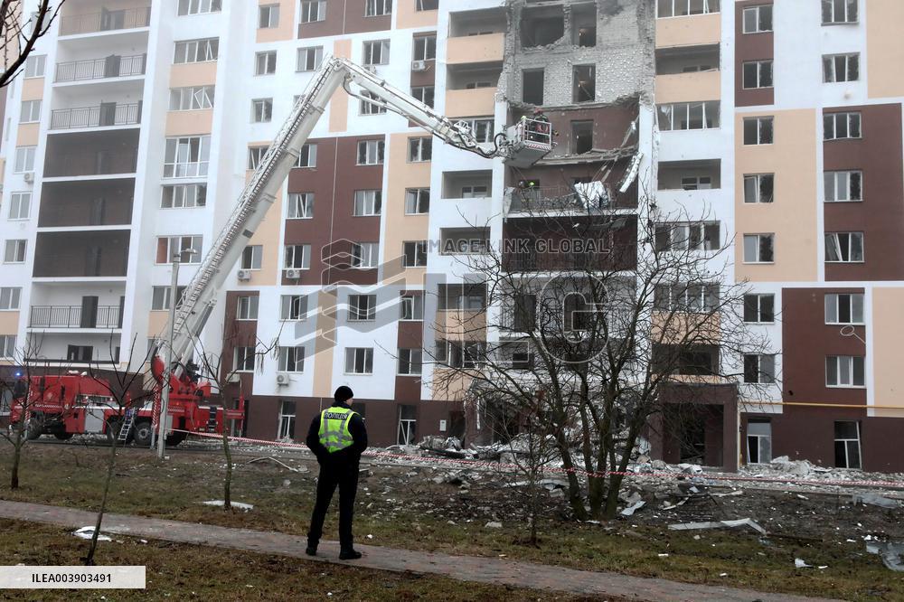 Aftermath of Russian drone attack in Kyiv region