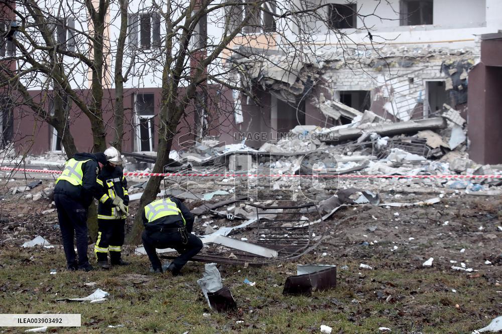 Aftermath of Russian drone attack in Kyiv region
