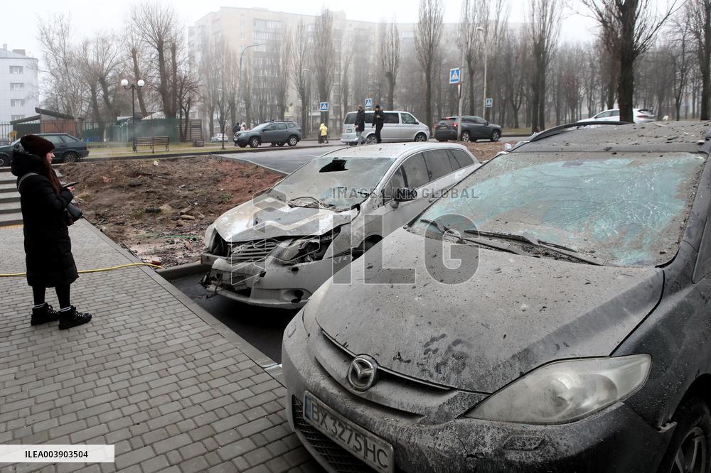 Aftermath of Russian drone attack in Kyiv region