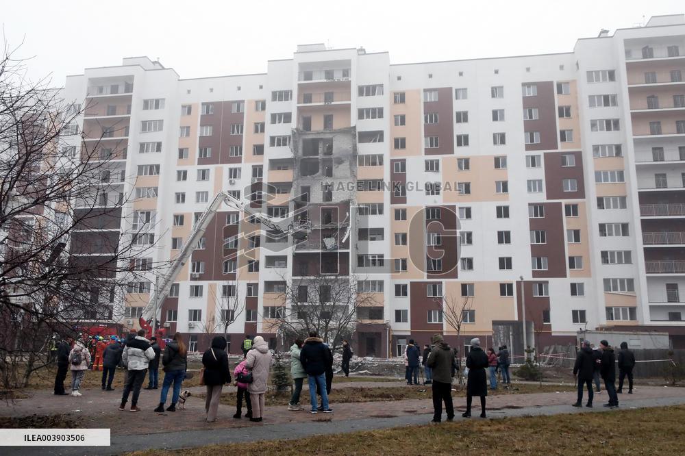 Aftermath of Russian drone attack in Kyiv region