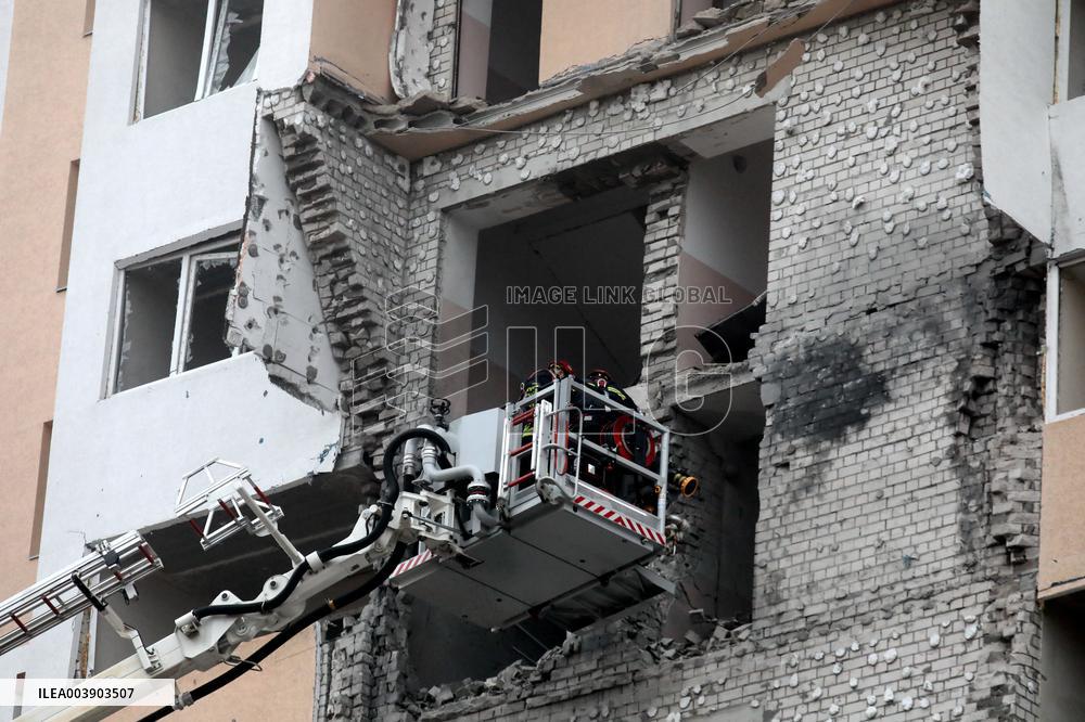 Aftermath of Russian drone attack in Kyiv region