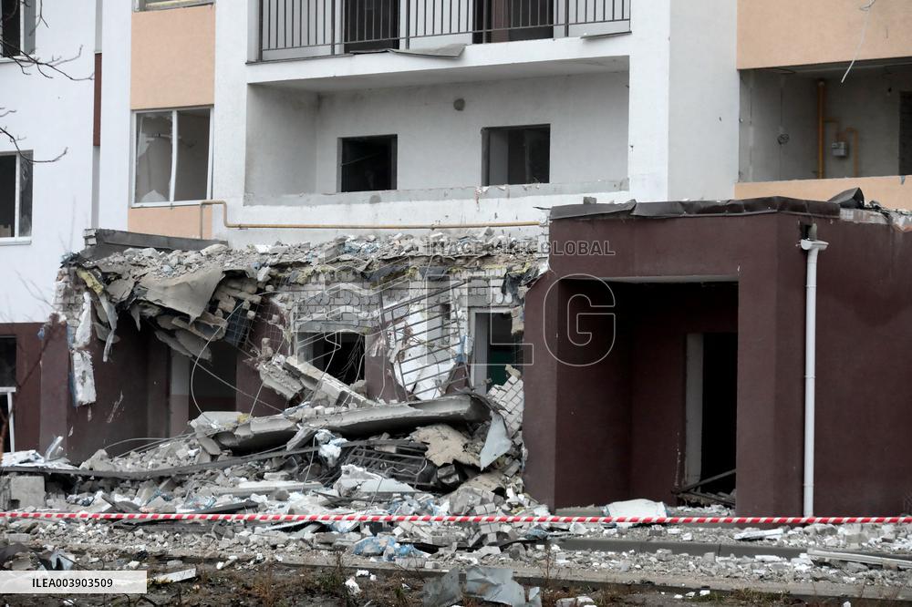 Aftermath of Russian drone attack in Kyiv region