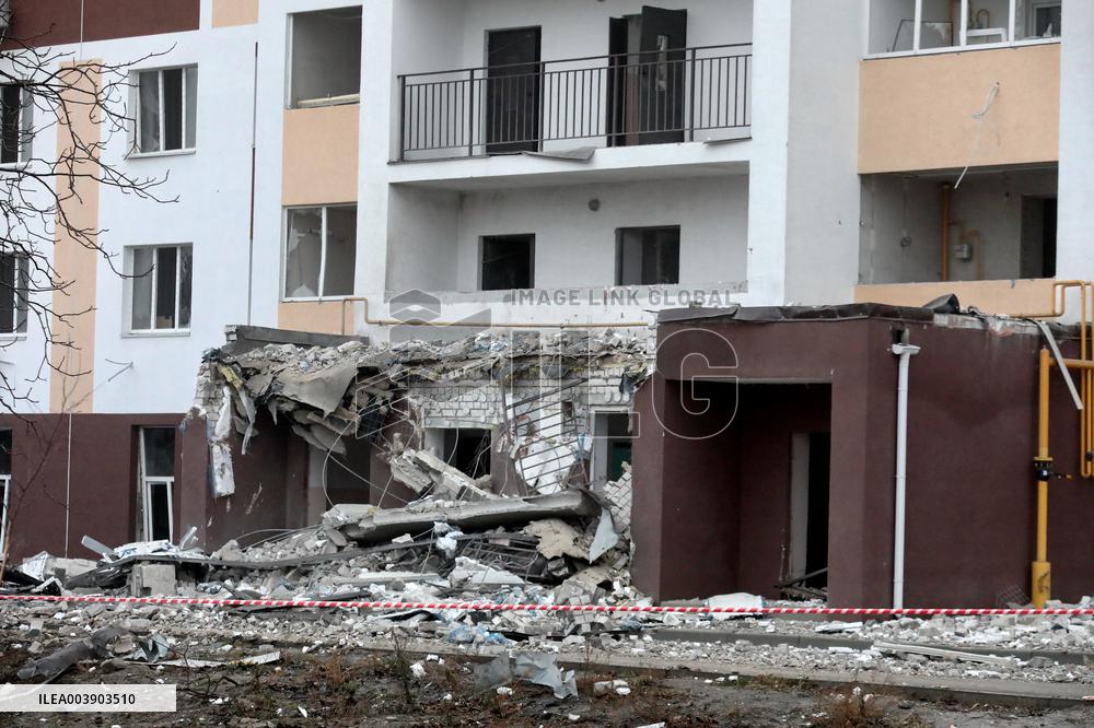 Aftermath of Russian drone attack in Kyiv region