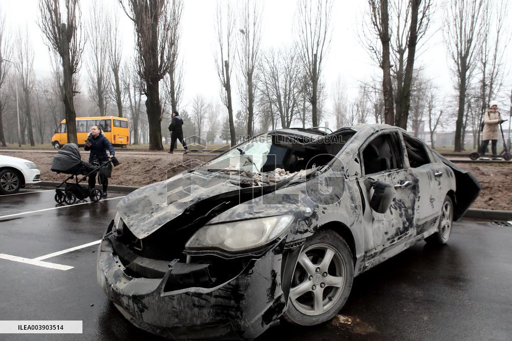 Aftermath of Russian drone attack in Kyiv region