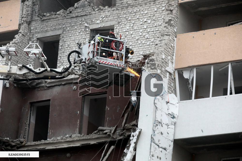Aftermath of Russian drone attack in Kyiv region