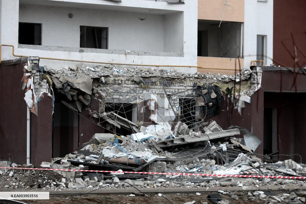 Aftermath of Russian drone attack in Kyiv region