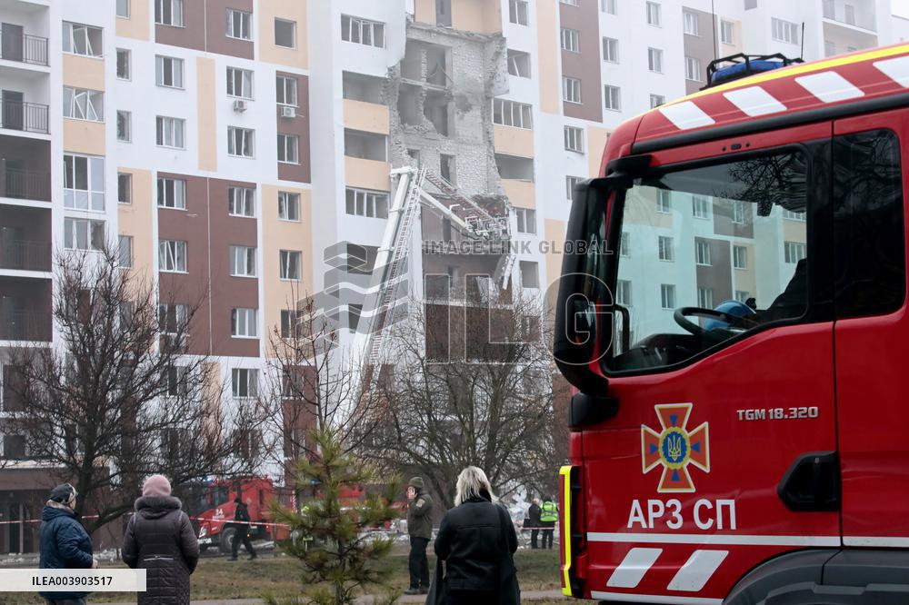 Aftermath of Russian drone attack in Kyiv region