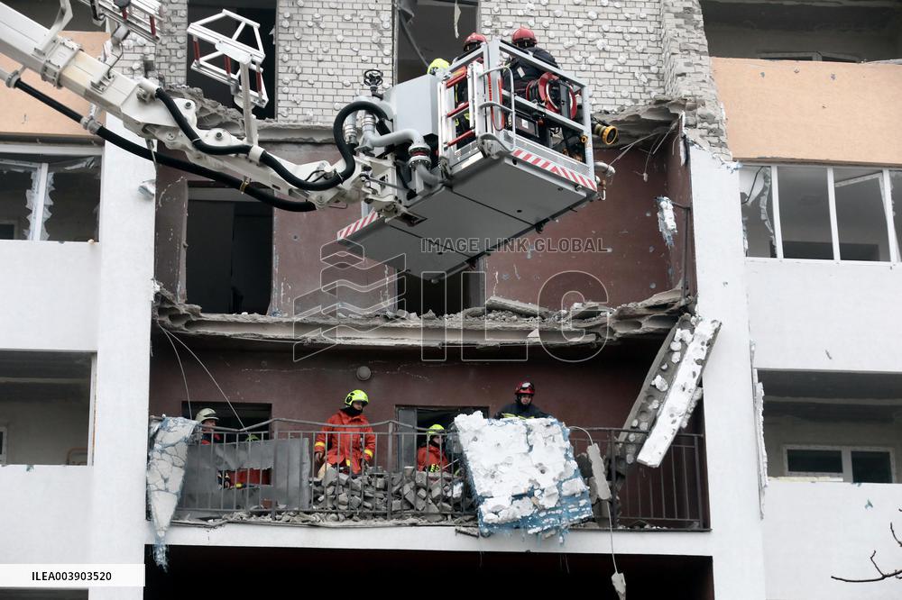 Aftermath of Russian drone attack in Kyiv region