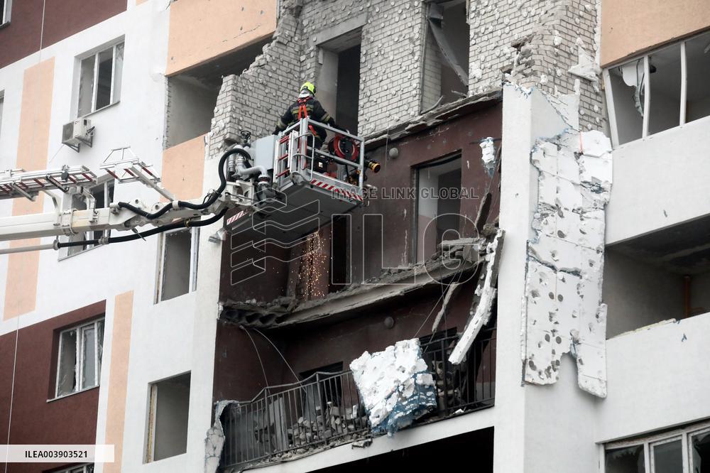 Aftermath of Russian drone attack in Kyiv region