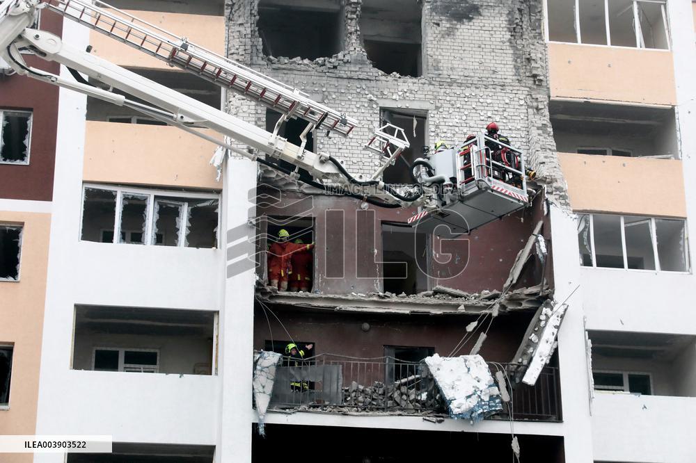 Aftermath of Russian drone attack in Kyiv region