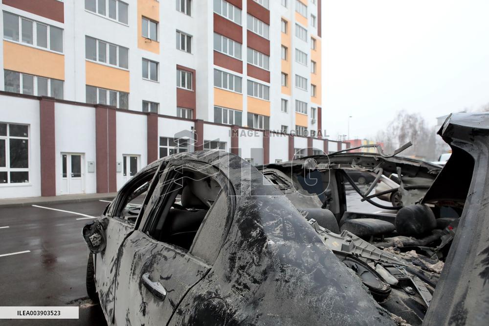 Aftermath of Russian drone attack in Kyiv region