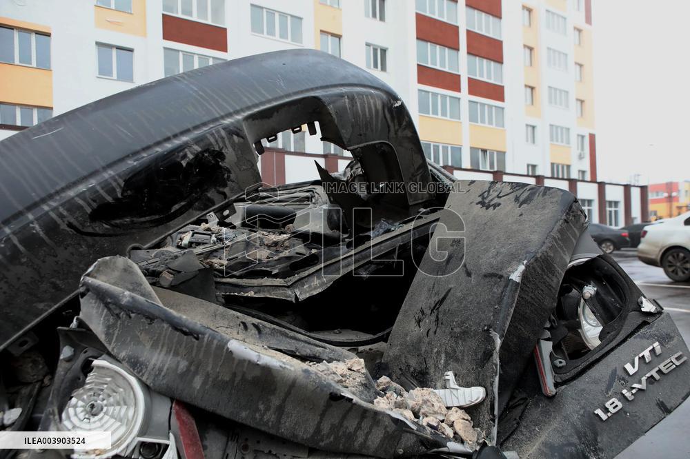 Aftermath of Russian drone attack in Kyiv region
