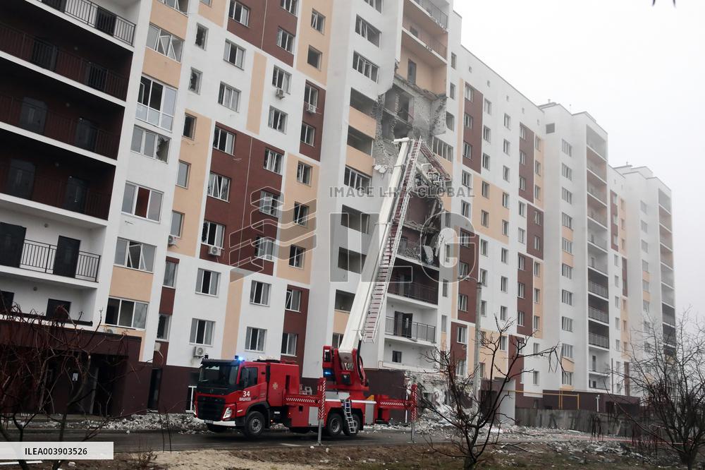 Aftermath of Russian drone attack in Kyiv region