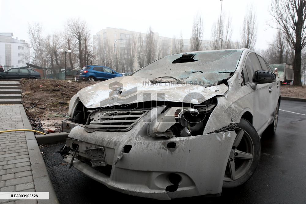 Aftermath of Russian drone attack in Kyiv region