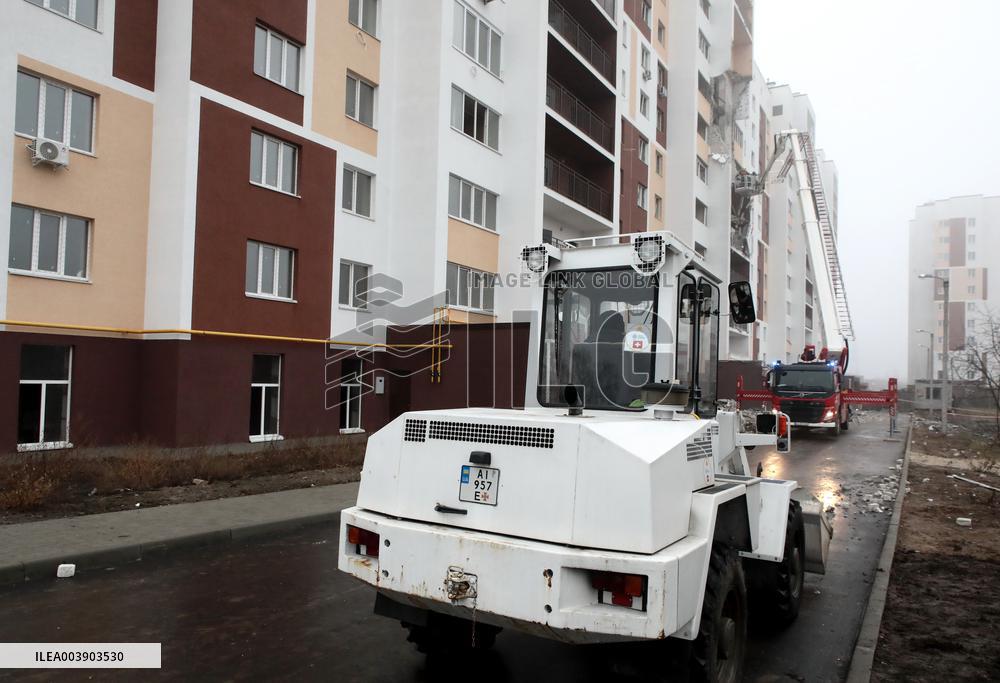 Aftermath of Russian drone attack in Kyiv region