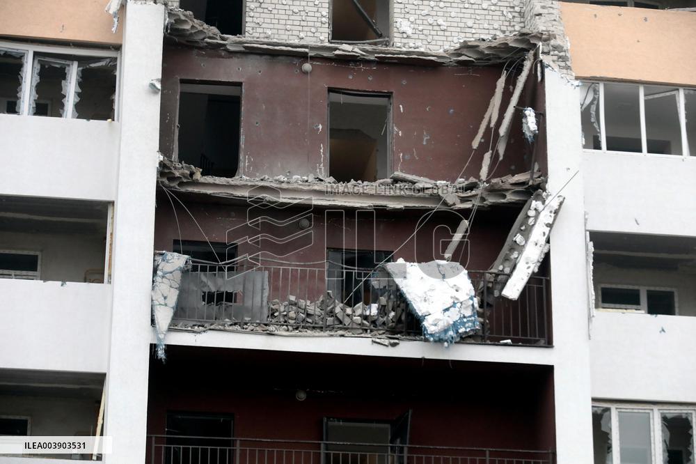 Aftermath of Russian drone attack in Kyiv region