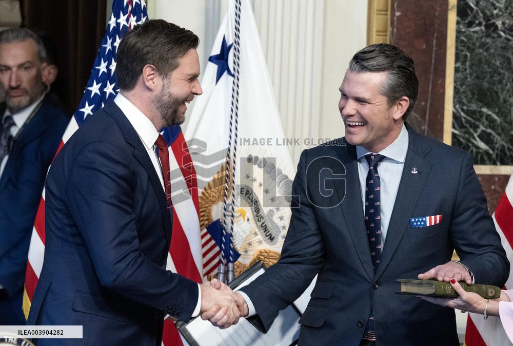 VP Vance Swears-In Pete Hegseth as US Secretary of Defense