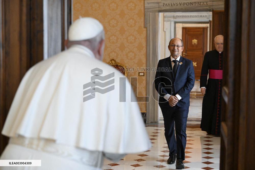 ITALY - POPE FRANCIS RECEIVES RECEIVES IN PRIVATE AUDIECE H.E.MR LESLIE VOLTAIRE AT THE VATICAN - 2025/01/25