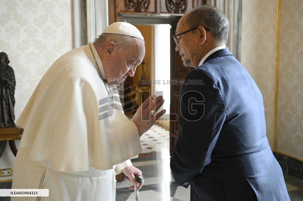 ITALY - POPE FRANCIS RECEIVES RECEIVES IN PRIVATE AUDIECE H.E.MR LESLIE VOLTAIRE AT THE VATICAN - 2025/01/25