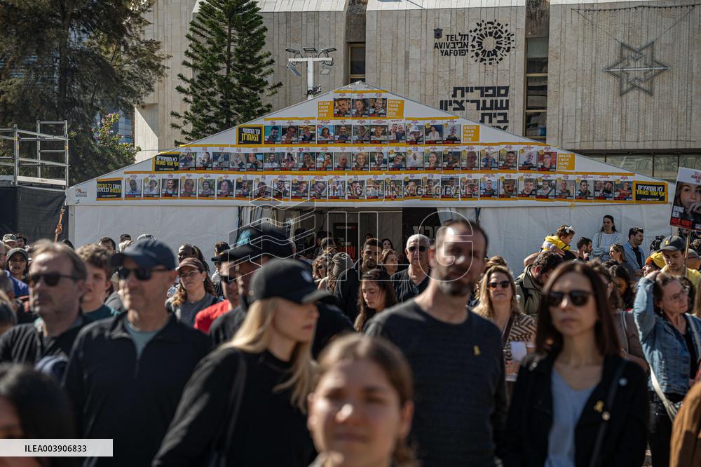 Israeli Supporters And Relatives Of Hostages Gather In Tel Aviv