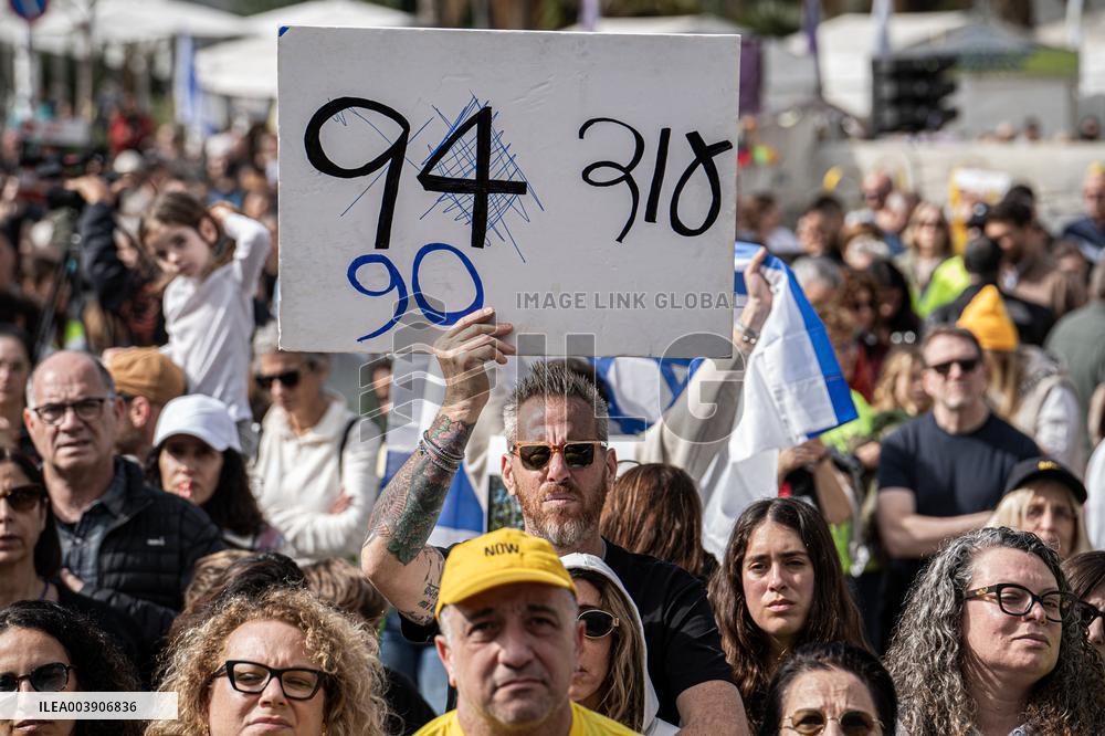 Israeli Supporters And Relatives Of Hostages Gather In Tel Aviv
