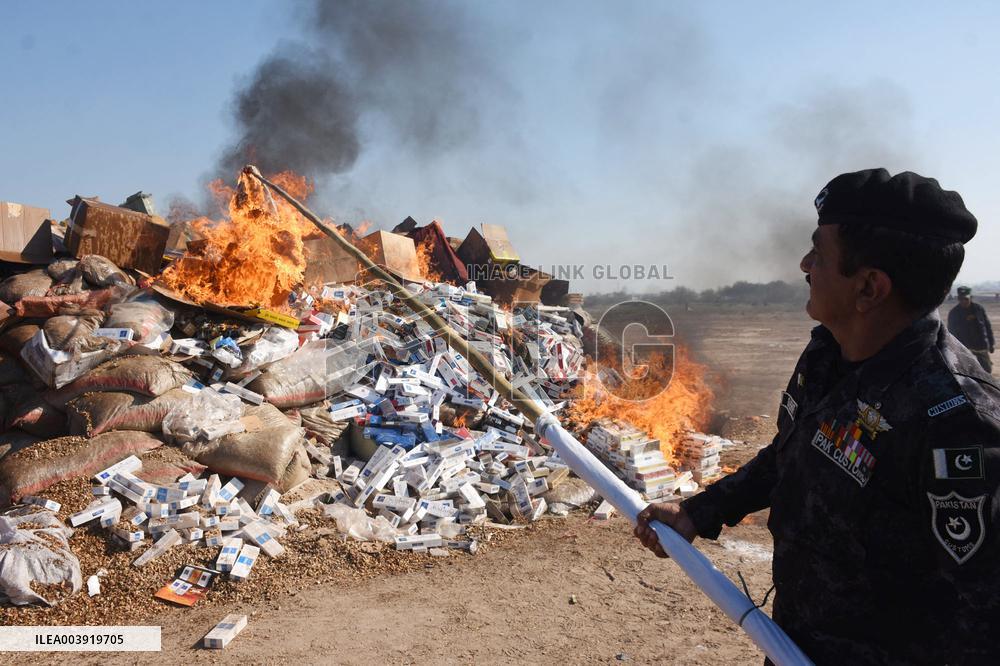Customs Burn Contraband in Lahore for International Day - Pakistan