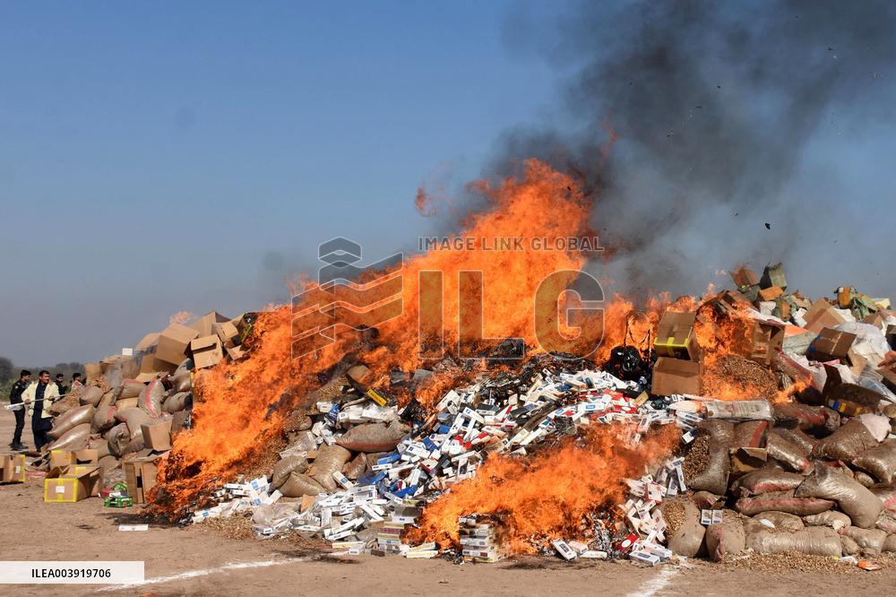 Customs Burn Contraband in Lahore for International Day - Pakistan