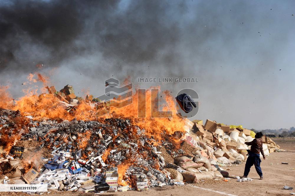 Customs Burn Contraband in Lahore for International Day - Pakistan