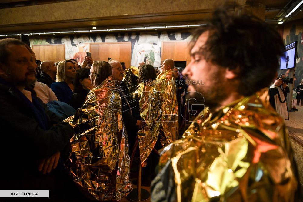 SYNAVI activists protest during Rachida Dati speech in Paris FA