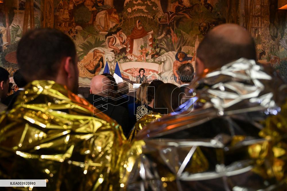 SYNAVI activists protest during Rachida Dati speech in Paris FA